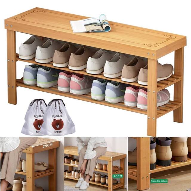 Havendro 3-Tier Wooden Shoe Rack with Seating Bench in Brown - image 1