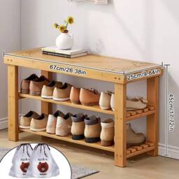 Havendro 3-Tier Wooden Shoe Rack with Seating Bench in Brown - thumbnail 2