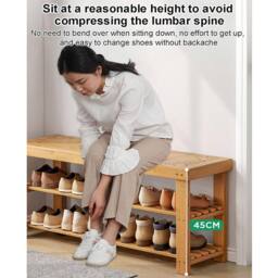 Havendro 3-Tier Wooden Shoe Rack with Seating Bench in Brown - thumbnail 3