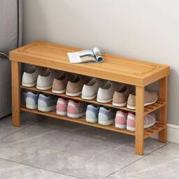 Havendro 3-Tier Wooden Shoe Rack with Seating Bench in Brown - thumbnail 5