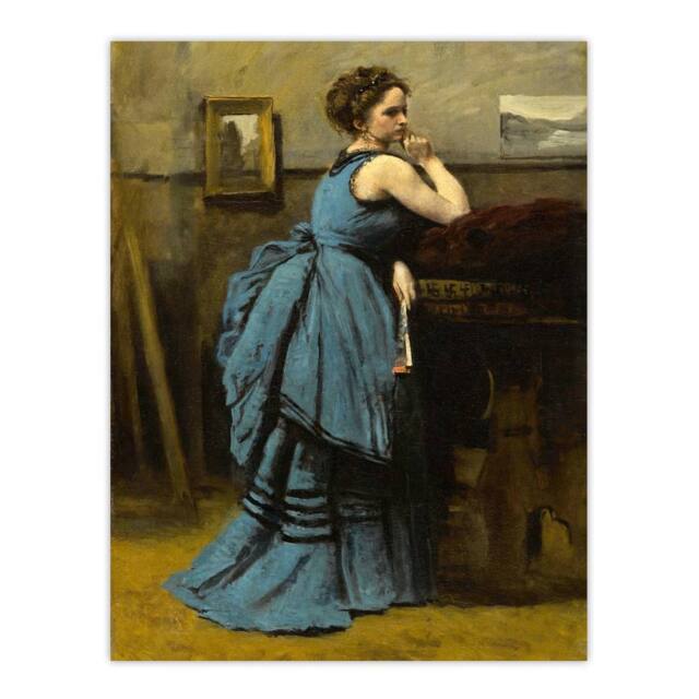 "Artery8 Camille Corot Lady in Blue La Dame en Bleu Wall Art Print - Size: W12"" x H16""" - image 1