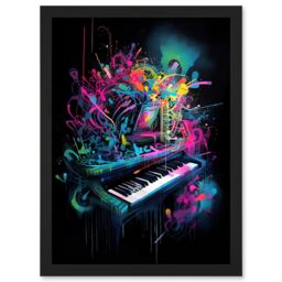 Artery8 Melodic Explosion Piano Bursting in Vibrant Colours Modern Acrylic Paint Painting Artwork Framed Wall Art Print A4 in Black - thumbnail 1