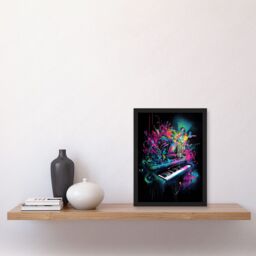 Artery8 Melodic Explosion Piano Bursting in Vibrant Colours Modern Acrylic Paint Painting Artwork Framed Wall Art Print A4 in Black - thumbnail 2