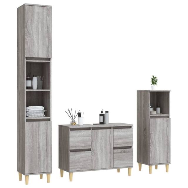 Berkfield Home Durable 3 Piece Bathroom Furniture Set Grey Sonoma Engineered Wood - image 1