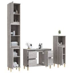 Berkfield Home Durable 3 Piece Bathroom Furniture Set Grey Sonoma Engineered Wood - thumbnail 4