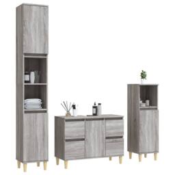 Berkfield Home Durable 3 Piece Bathroom Furniture Set Grey Sonoma Engineered Wood - thumbnail 1