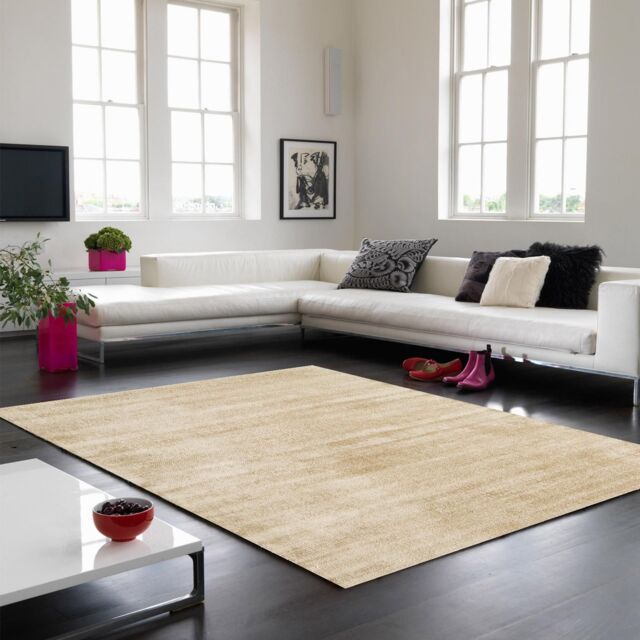 The Rug Shop UK Beige Plain Viscose Luxurious Easy To Clean Cotton Backing Rug - Size: 160 cm x 230 cm - image 1