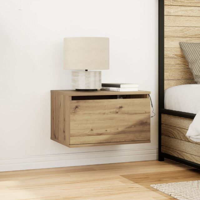 Berkfield Home Bedside Cabinet with LED Wall-Mounted Artisan Oak 50x36x30 cm in Brown - Size: 50 x 36 x 30 cm - image 1