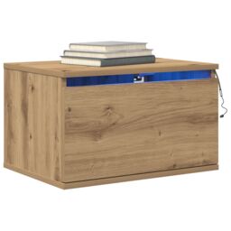 Berkfield Home Bedside Cabinet with LED Wall-Mounted Artisan Oak 50x36x30 cm in Brown - Size: 50 x 36 x 30 cm - thumbnail 3