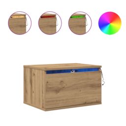 Berkfield Home Bedside Cabinet with LED Wall-Mounted Artisan Oak 50x36x30 cm in Brown - Size: 50 x 36 x 30 cm - thumbnail 4