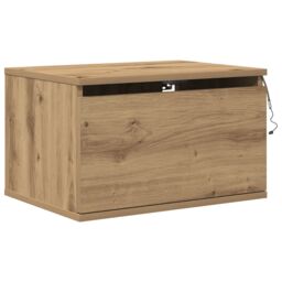 Berkfield Home Bedside Cabinet with LED Wall-Mounted Artisan Oak 50x36x30 cm in Brown - Size: 50 x 36 x 30 cm - thumbnail 2