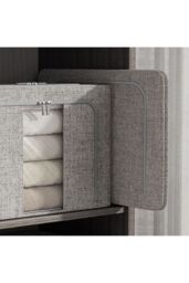 Living and Home 100L Metal Frame Foldable Fabric Storage Box Clothes Organizer with Windows in Grey - thumbnail 4
