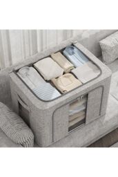 Living and Home 100L Metal Frame Foldable Fabric Storage Box Clothes Organizer with Windows in Grey - thumbnail 2