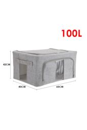 Living and Home 100L Metal Frame Foldable Fabric Storage Box Clothes Organizer with Windows in Grey - thumbnail 6