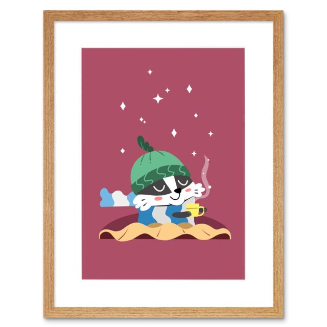 "Artery8 Wall Art Print Badger Cozy Tea Art Framed 9x7 inch in Beige - Size: W7"" x H9""" - image 1