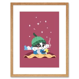"Artery8 Wall Art Print Badger Cozy Tea Art Framed 9x7 inch in Beige - Size: W7"" x H9""" - thumbnail 1