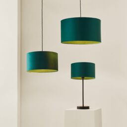 ValueLights Reni Forest Green Velvet Easy Fit Drum Ceiling Lamp Shade in Bottle Green - Size: Large - thumbnail 6