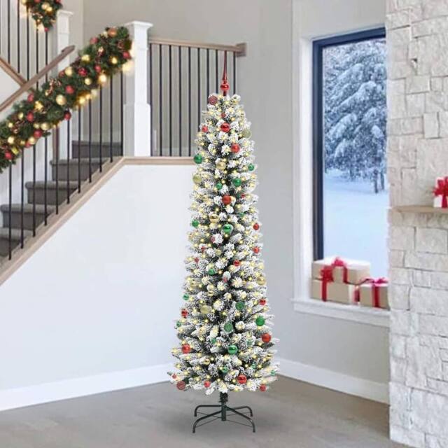 Berkfield Home Artificial Christmas Tree with 300 LEDs Green & white 240 cm - image 1