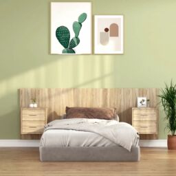 Berkfield Home Bed Headboard with Cabinets Sonoma Oak Engineered Wood in Brown - thumbnail 1