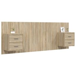 Berkfield Home Bed Headboard with Cabinets Sonoma Oak Engineered Wood in Brown - thumbnail 3
