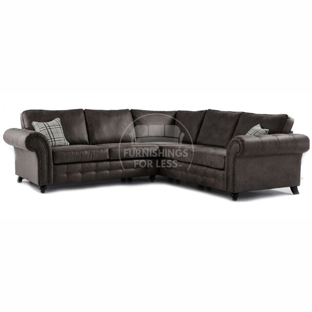 Furnishings For Less UK Oakland Tan Chesterfield 5 Seater L Shape Large Corner Sofa in Charcoal - image 1