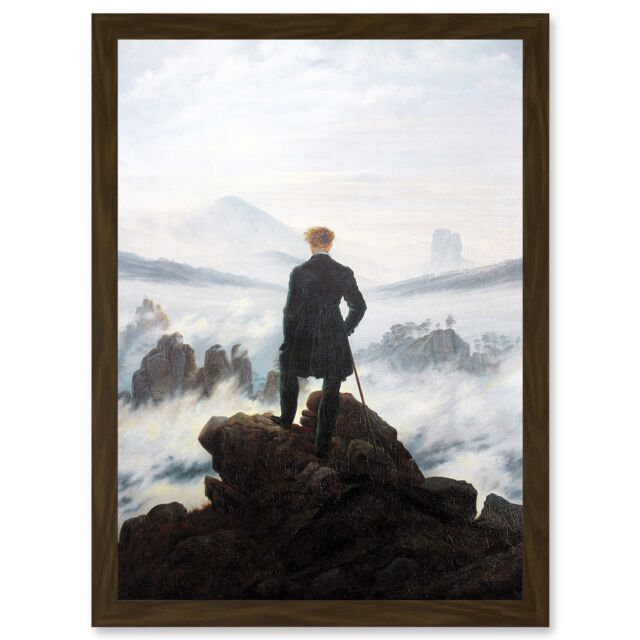 Artery8 Friedrich Wanderer Above Sea Fog Painting Artwork Framed Wall Art Print A4 in Brown - image 1