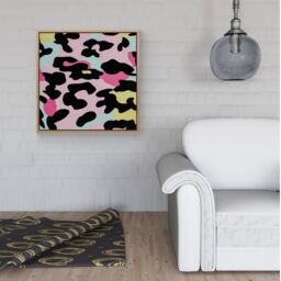 Warren Reed - Designer Colourful Leopard Print Framed Canvas in Light Brown - Size: w40 inch x h40 inch - thumbnail 2