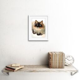 "Artery8 Wall Art Print Cat Ragdoll Face Watercolour Art Framed 9x7 inch in White - Size: W7"" x H9""" - thumbnail 2