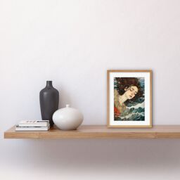 Artery8 Wall Art Print Dreaming of the Sea Woman Sleeping Egon Schiele Style Watercolour Painting Red Brown Blue Carried by Waves Artwork Framed 9X7 - thumbnail 2