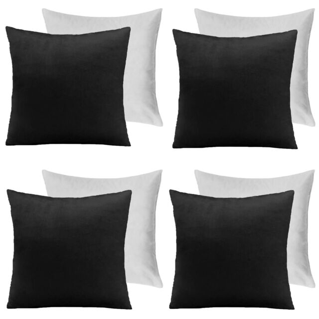 OHS 4 x Matte Velvet Filled Cushion Covers Soft Zip in Black - Size: 45 cm x 45 cm - image 1