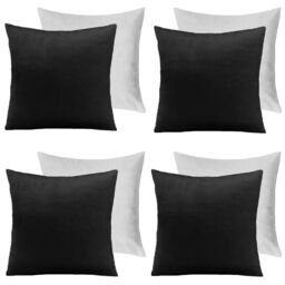 OHS 4 x Matte Velvet Filled Cushion Covers Soft Zip in Black - Size: 45 cm x 45 cm