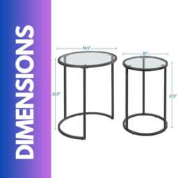 FURNOS Set Of 2 Round Black Nesting Tables With Tempered Glass Top - thumbnail 6