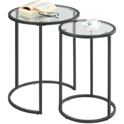 FURNOS Set Of 2 Round Black Nesting Tables With Tempered Glass Top - thumbnail 5