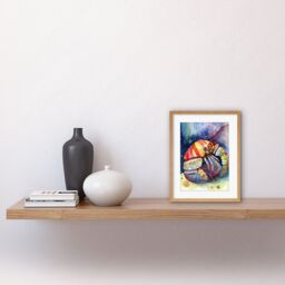 "Artery8 Wall Art Print Hermit Crab Folk Art Watercolour Painting Artwork Framed 9X7 Inch in Beige - Size: W7"" x H9""" - thumbnail 2