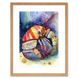 "Artery8 Wall Art Print Hermit Crab Folk Art Watercolour Painting Artwork Framed 9X7 Inch in Beige - Size: W7"" x H9""" - thumbnail 1
