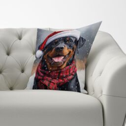 Warren Reed - Designer Snowy Christmas Rottweiler Cushion in Black - Size: 60 cm x 60 cm - thumbnail 3