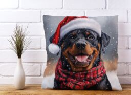 Warren Reed - Designer Snowy Christmas Rottweiler Cushion in Black - Size: 60 cm x 60 cm - thumbnail 2