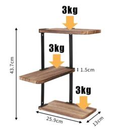 KORVIXA 3 Tier Corner Wall Shelves Industrial Style Metal Wood Shelving in Brown - Size: 100 cm x 100 cm - thumbnail 2