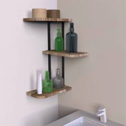 KORVIXA 3 Tier Corner Wall Shelves Industrial Style Metal Wood Shelving in Brown - Size: 100 cm x 100 cm - thumbnail 4