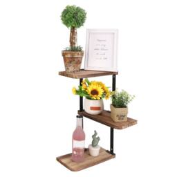 KORVIXA 3 Tier Corner Wall Shelves Industrial Style Metal Wood Shelving in Brown - Size: 100 cm x 100 cm - thumbnail 5