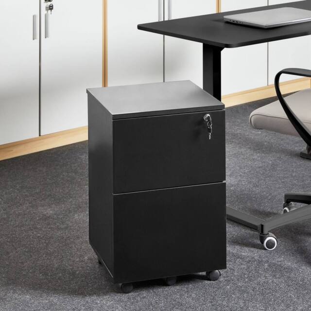 Wyld and Coco Black Wood Mobile Office Storage Unit Two Lockable - image 1