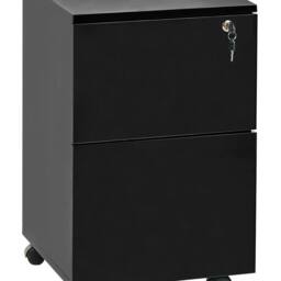 Wyld and Coco Black Wood Mobile Office Storage Unit Two Lockable - thumbnail 2