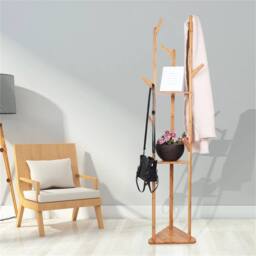 KORVIXA Bamboo Coat Hanger Hall Storage Rack in Brown - Size: 900mm - thumbnail 3