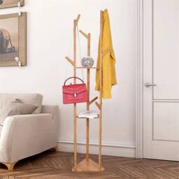 KORVIXA Bamboo Coat Hanger Hall Storage Rack in Brown - Size: 900mm - thumbnail 5
