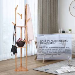 KORVIXA Bamboo Coat Hanger Hall Storage Rack in Brown - Size: 900mm - thumbnail 4