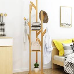 KORVIXA Bamboo Coat Hanger Hall Storage Rack in Brown - Size: 900mm - thumbnail 1