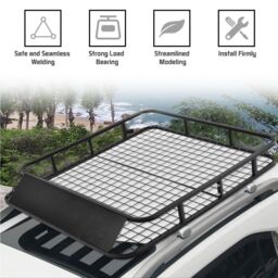 Costway Steel Cargo Roof Rack Basket Truck Cars Top Luggage Carrier 75kg Weight Capacity in Black - thumbnail 5