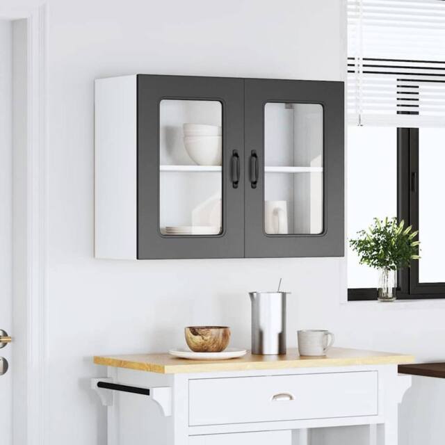 Berkfield Home Kitchen Wall Cabinet with Glass Door Kalmar Black Engineered Wood - image 1