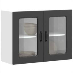 Berkfield Home Kitchen Wall Cabinet with Glass Door Kalmar Black Engineered Wood - thumbnail 2
