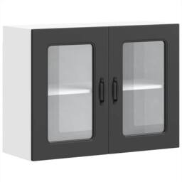 Berkfield Home Kitchen Wall Cabinet with Glass Door Kalmar Black Engineered Wood - thumbnail 3